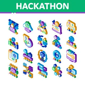 Hackathon Development Isometric Icons Set Vector イラスト素材