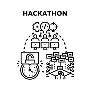 Hackathon event developing innovative programming solutions 库存插图