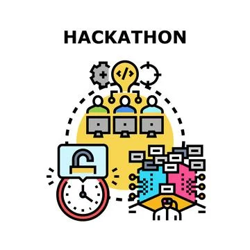 Hackathon event developing innovative programming solutions Stock Illustration