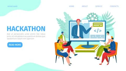 Hackathon event landing page vector illustration. Team of programmers, designers Stockillustratie