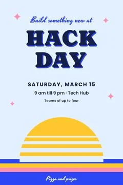 Hackathon event poster with blue sunset stripes Stock Illustration