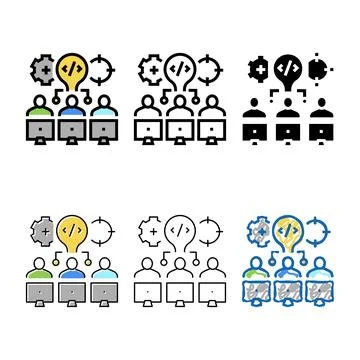 Hackathon fintech development color multipack icon vector Stock Illustration