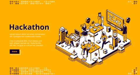 Hackathon isometric landing, software development 库存插图