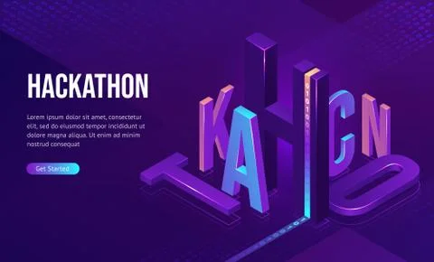 Hackathon isometric landing, software development Stock Illustration