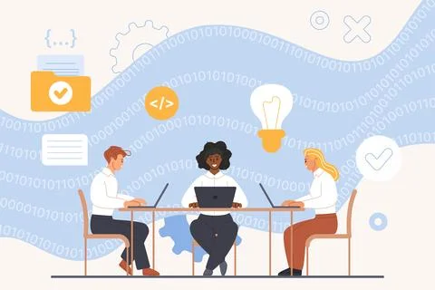 Hackathon, marathon of collaboration in software development by different Illustrazione stock