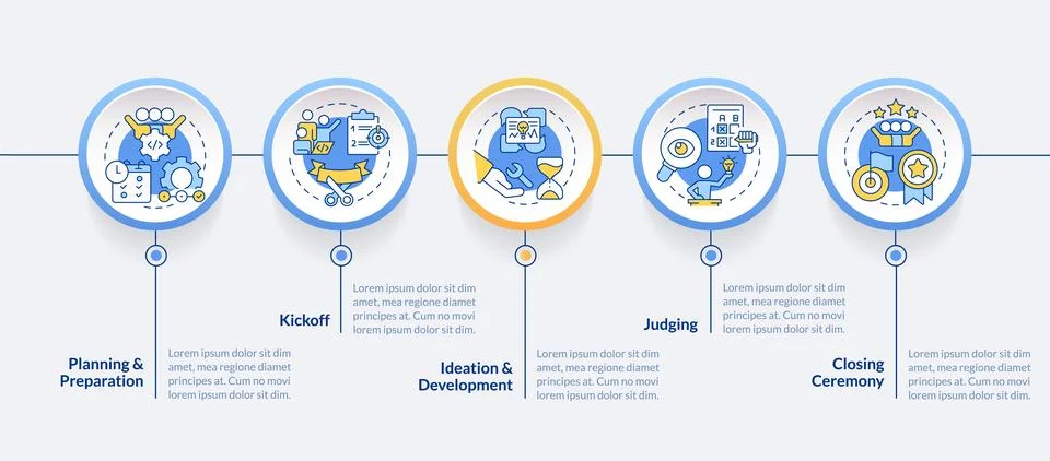 Hackathon process structure blue circle infographic template 스톡 일러스트