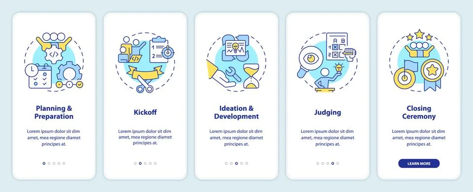 Hackathon process structure onboarding mobile app screen 库存插图