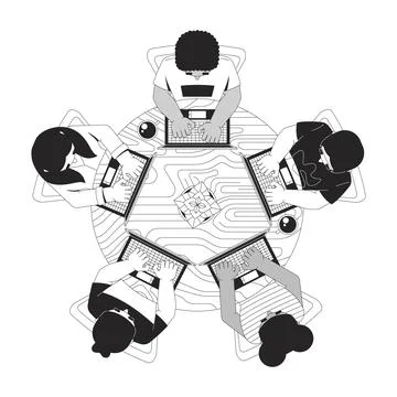 Hackathon programming group top view outline illustration 스톡 일러스트