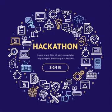 Hackathon Signs Round Design Template Thin Line Icon Concept. Vector Stock Illustration
