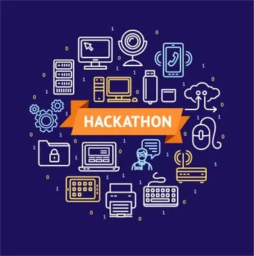 Hackathon Signs Round Design Template Thin Line Icon Concept. Vector Stock Illustration