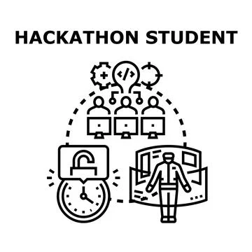 Hackathon student developing solutions and coding programs Ilustración de archivo