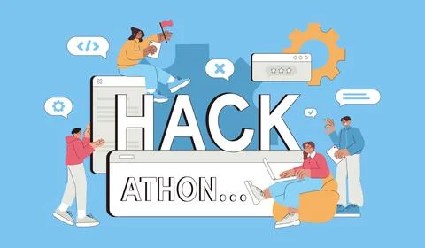 Hackathon technology with programmers, graphic designer and developers Stockillustratie