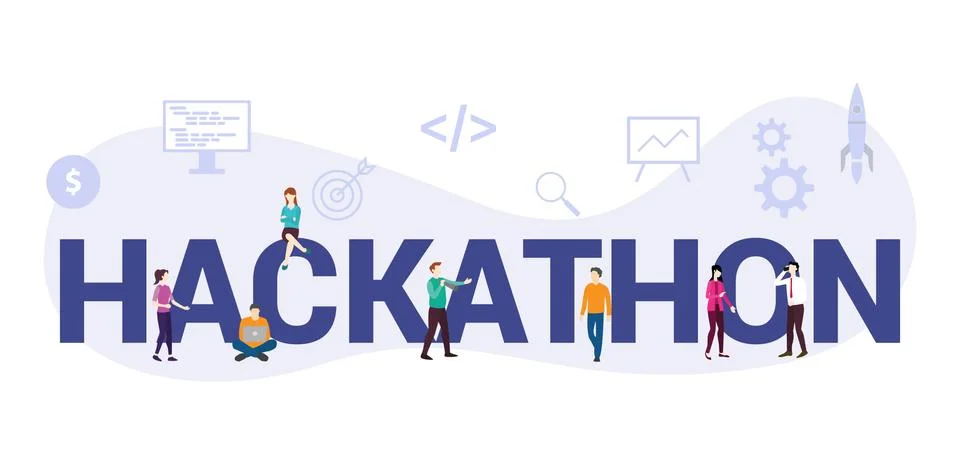 Hackathon technology programming startup concept with big word or text and te Stock Illustration