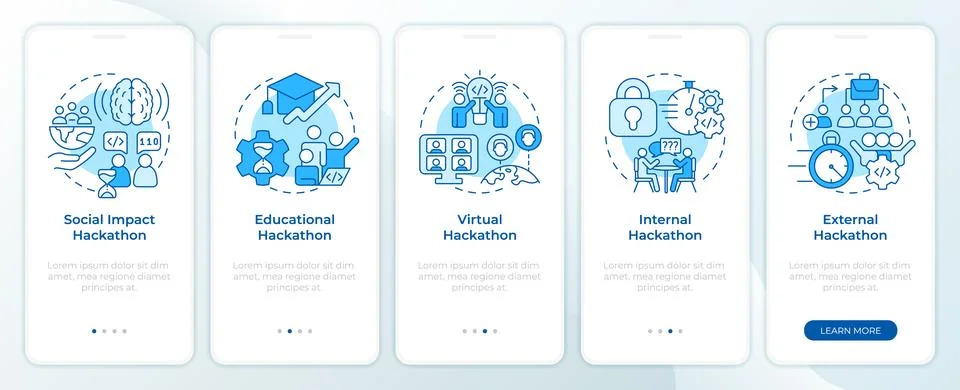 Hackathons types blue onboarding mobile app screen 스톡 일러스트