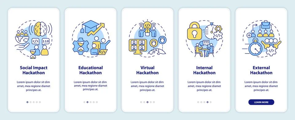 Hackathons types onboarding mobile app screen Stock-Illustration