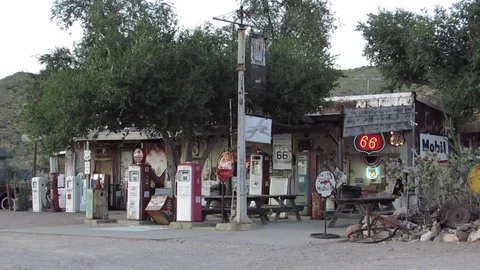 Hackberry General Store wide shot from US Route 66 Highway Arizona Stock Footage 80106117