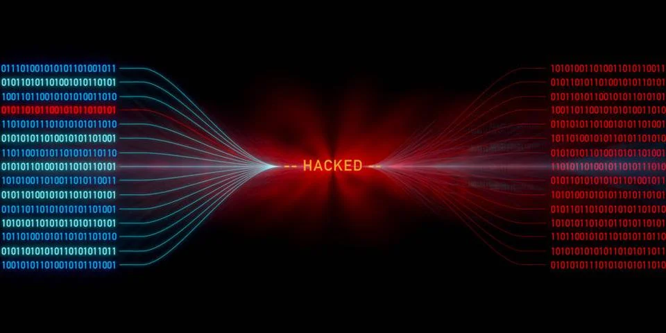 Hacked! Binary code, system message. Hacked! Binary code, system message. ... Stock Photos