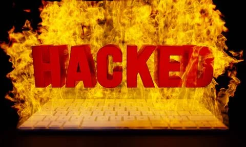  Hacked, burning computer keyboard. Hacked, burning computer keyboard. Glo... Foto stock