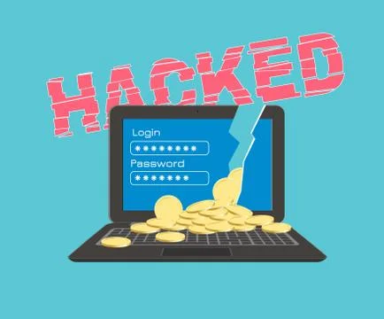 Hacked computer with coins 스톡 일러스트