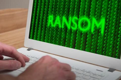 Hacked computer with ransomware virus on network Stock Photos