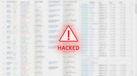 Hacked computer screen concept. Red text. Exclamation mark in a triangle. ... Stock Photos