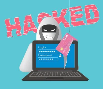 Hacked computer theme with hacker Stockillustratie