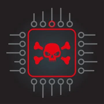 Hacked cpu computer chip sign icon with skull Illustrazione stock