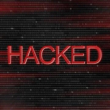 Hacked inscription over red binary code stream background Stock Illustration