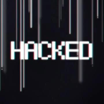 Hacked screen notification in pixel style over dark abstract background Stock Illustration