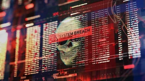 Hacked system, firewall fail, glitchy pc screen with error message, cyberattack Stock Footage 98399761