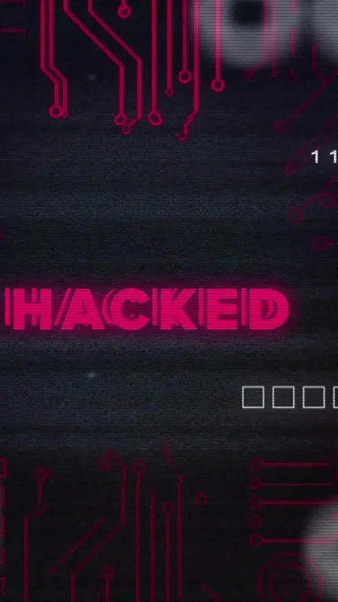 Hacked text animation over circuit board design with binary code Stock Footage 320093962