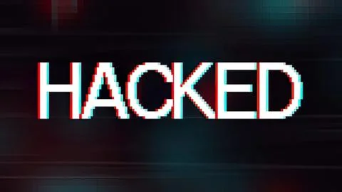 Hacked text with glitch effect on dark background Stock Illustration