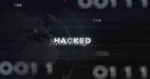 Hacked text over digital world map and binary code animation Stock Footage 308901656