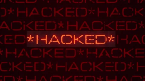 Hacked Warning Text Glitch on Red Cyber Security Background Animation. 4K Stock Footage 345348735