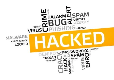 HACKED word cloud, tag cloud, vector graphic - security concept Illustrazione stock