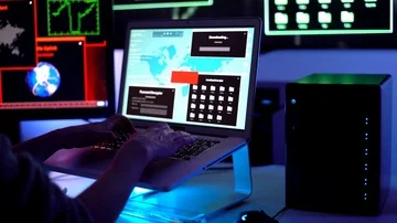 A "hacker" in action using the code simulator "Geektyper" . Stock Footage 86087347