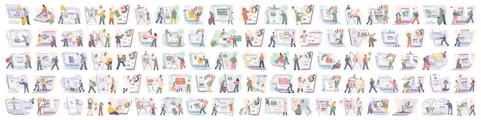 Hacker activity big set. Hacking computer. Phishing account, cyber attack on 스톡 일러스트