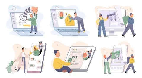 Hacker activity big set. Hacking computer. Phishing account, cyber attack on イラスト素材