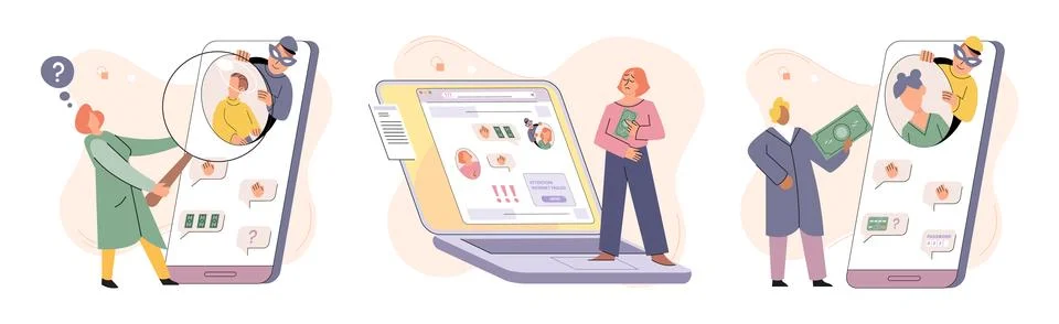 Hacker activity big set. Hacking computer. Phishing account, cyber attack on Illustrazione stock