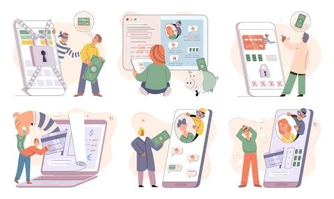 Hacker activity big set. Hacking computer. Phishing account, cyber attack on 스톡 일러스트