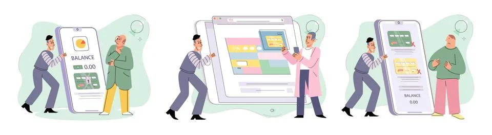 Hacker activity big set. Hacking computer. Phishing account, cyber attack on Illustrazione stock