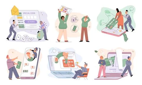 Hacker activity big set. Hacking computer. Phishing account, cyber attack on イラスト素材