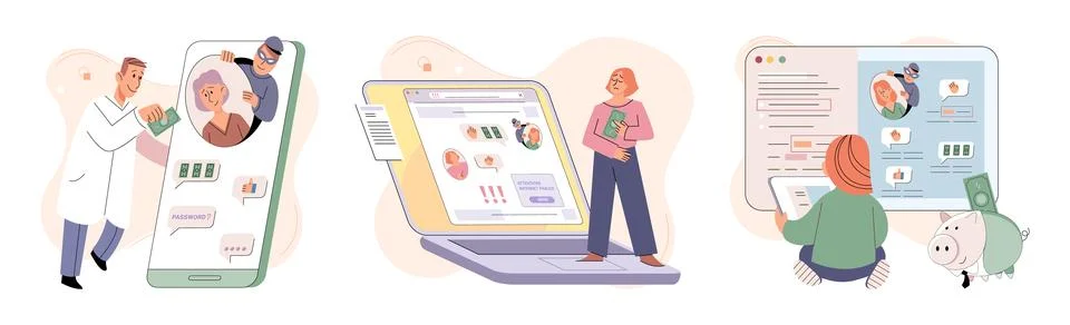 Hacker activity big set. Hacking computer. Phishing account, cyber attack on Stock Illustration