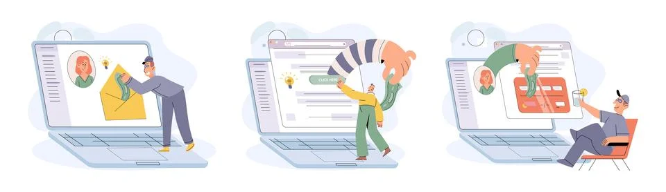 Hacker activity big set. Hacking computer. Phishing account, cyber attack on 스톡 일러스트