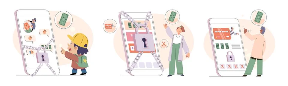 Hacker activity big set. Hacking computer. Phishing account, cyber attack on Stockillustratie