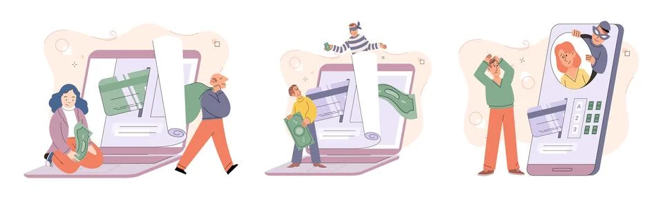 Hacker activity big set. Hacking computer. Phishing account, cyber attack on 스톡 일러스트