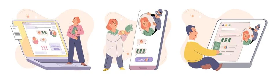 Hacker activity big set. Hacking computer. Phishing account, cyber attack on Stock-Illustration