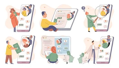 Hacker activity big set. Hacking computer. Phishing account, cyber attack on Stock Illustration