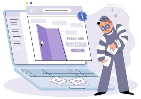 Hacker activity big set. Hacking computer. Phishing account, cyber attack on Stock Illustration