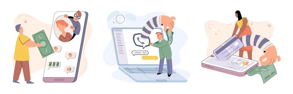 Hacker activity big set. Hacking computer. Phishing account, cyber attack on Stockillustratie